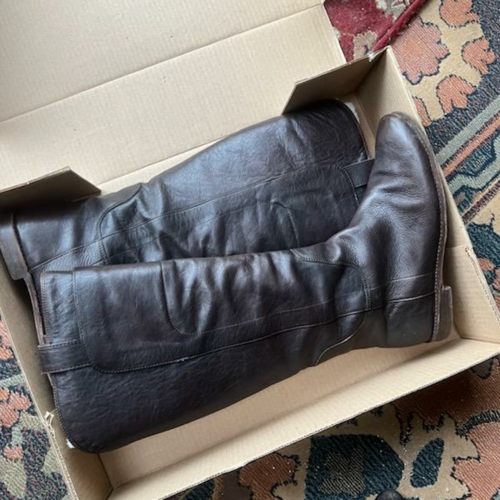 Knee high brown genuine leather boot
